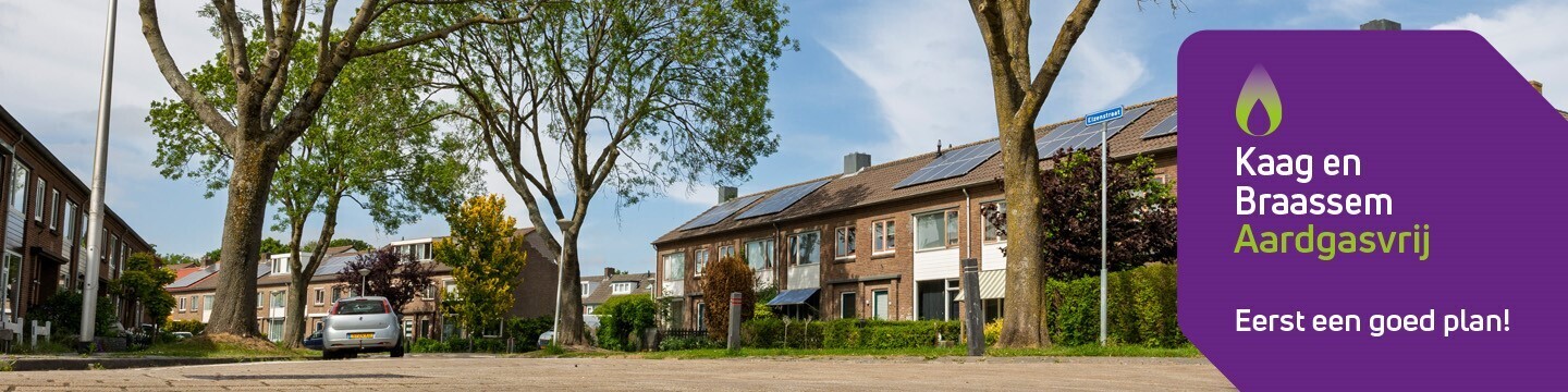 Foto van de Startwijk in Roelofarendsveen en Oude Wetering met banner Aardgasvrij